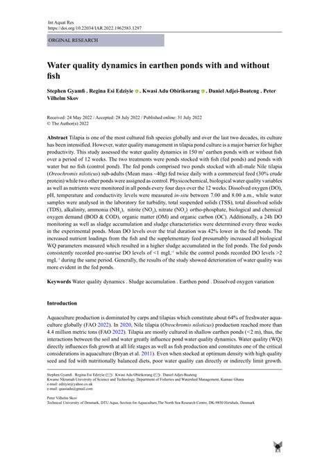 Water quality dynamics in earthen ponds with and without fish - raincitystudios.com