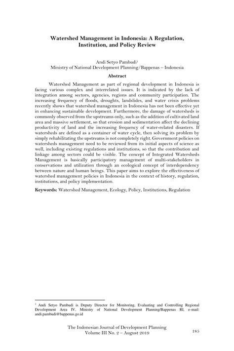 Watershed Management in Indonesia: A Regulation, Institution, and ... - raincitystudios.com