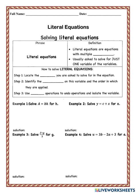 WCA1R-Literal equations worksheet