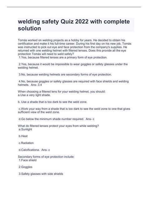 Welding Safety Quiz - HSE STUDY GUIDE - raincitystudios.com