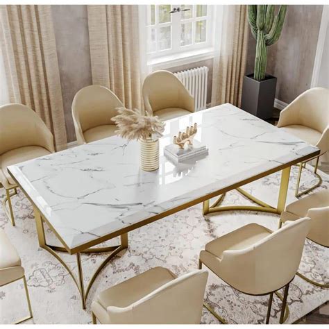 Welkin Home Rectangular Marble Top Dining Table Modern Mid … - balustradellc