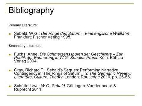 WG Sebald: Bibliography of Secondary Literature