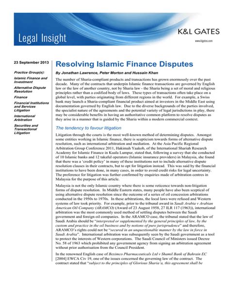 Why resolving Islamic finance disputes through … - balustradellc