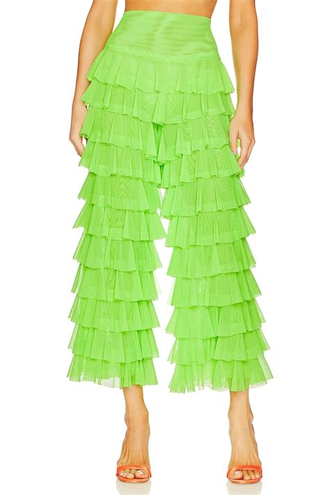 WIDE LEG RUFFLE PANT – Neon Green – Norma Kamali