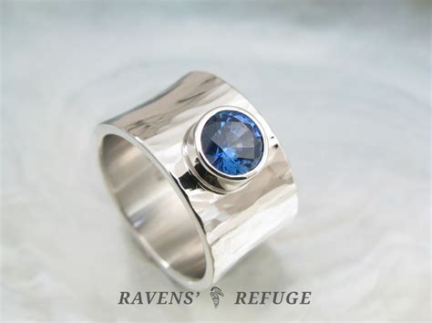 wide platinum engagement ring with bezel sapphire, … - balustradellc