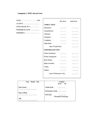 WISCV Int Digital Record Form PDF Cognitive Science Data Collection