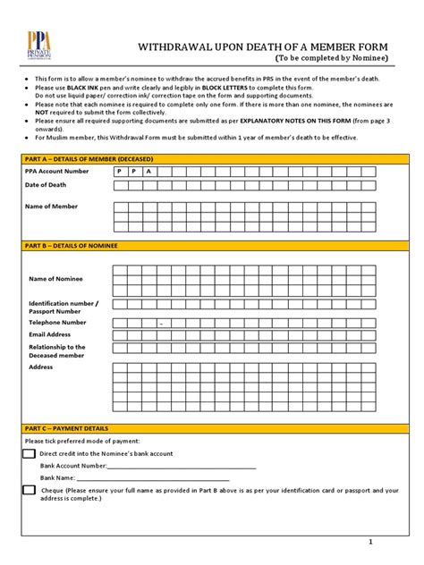 WITHDRAWAL UPON DEATH OF A MEMBER FORM - PPA