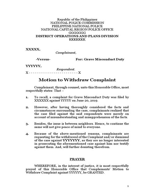WIthdrawal of Complaint