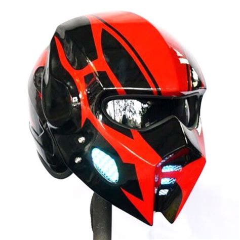 WOLF MAN BUMBLE-BEE RED CUSTOM MOTORCYCLE HELMET 3LAMPs OPEN FACE NOVELTY