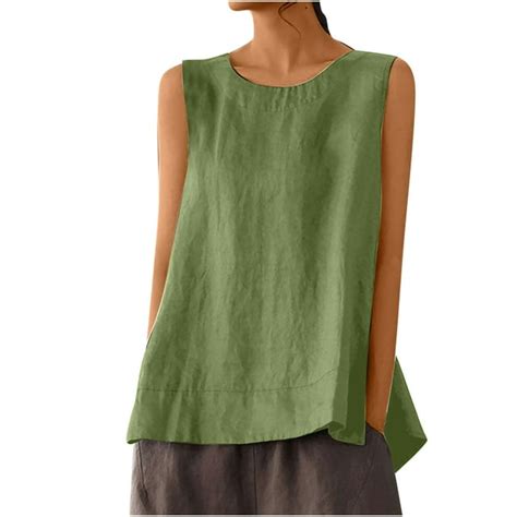 Womens Cotton Linen Tank Tops Plus Size Casual Sleeveless Summer Shirts ... - balustradellc
