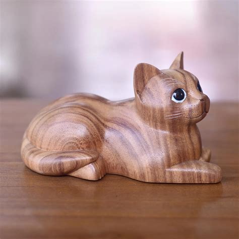 Wood Cat Sculpture | NOVICA - muktibox.com