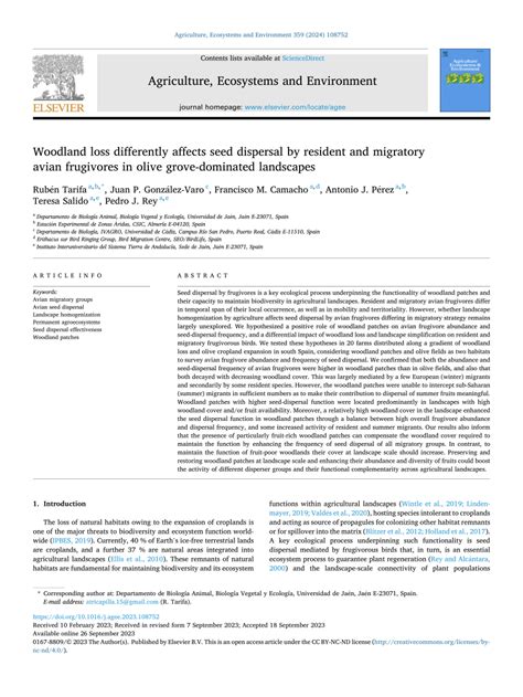 Woodland loss differently affects seed dispersal by resident and ... - raincitystudios.com
