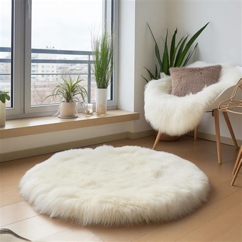 Woolous Round Sheepskin Rug Natural Wool … - balustradellc