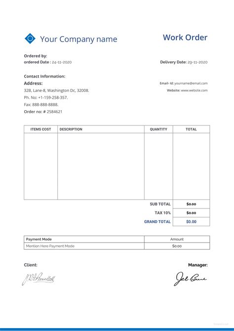 Work Order Template - Project Management Tools - coolestguyplanet.net