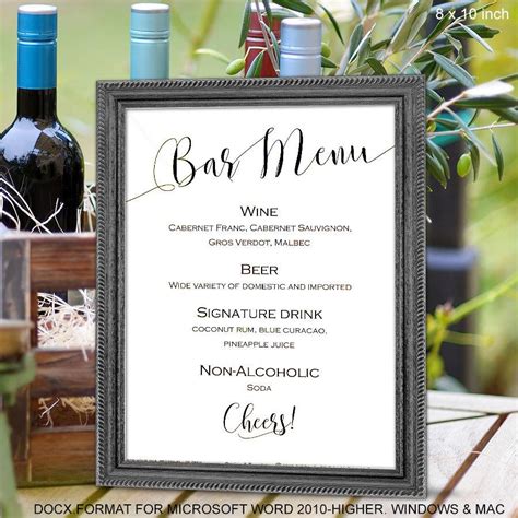 WPC_85 Menu Sign Bar Menu Template Bar Sign Bar Menu Printable Menu