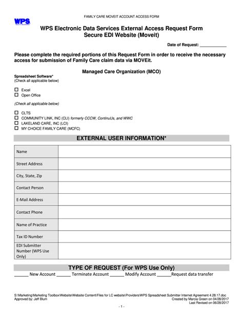 WPS Electronic Data Services External Access Request Form Fill Out