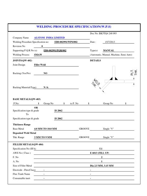 WPS For Structure Mild Steel Fillet Weld PDF Welding - Scribd