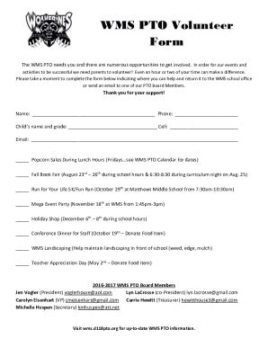 WRMS PTO Volunteer Form Google Docs
