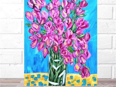 WS original black flower hand painted 14X11 canvas acrylic abstract ... - balustradellc