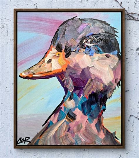 WS original whimsy duck painting 14X11 canvas acrylic abstract ... - Art - balustradellc
