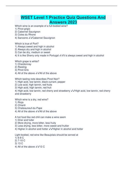 WSET Level 1 Practice Quiz Questions And Answers 2023 WSET Level 1