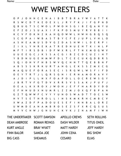 WWE WRESTLERS Word Search WordMint