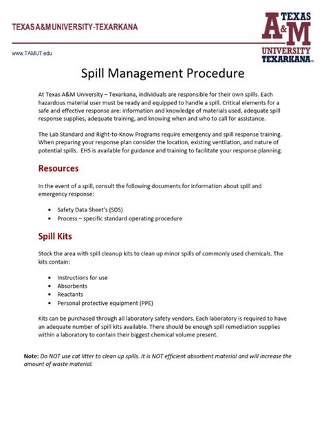 www.TAMUT.edu Spill Management Procedure - wintechmobiles.com