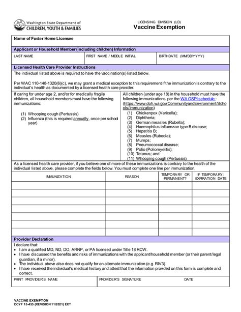 Wa State Vaccine Exemption Form