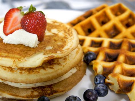 Waffles and pancakes. Heat your griddle over medium heat, or preheat your waffle iron. In a small glass bowl, microwave your cream cheese until soft, about 20-30 seconds. Beat with a fork. Add eggs, one at a time, beating until completely mixed in. Add your remaining ingredients and mix them in with your fork. 