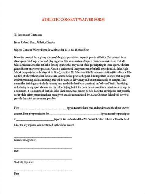 Waiver Form Template For Sports