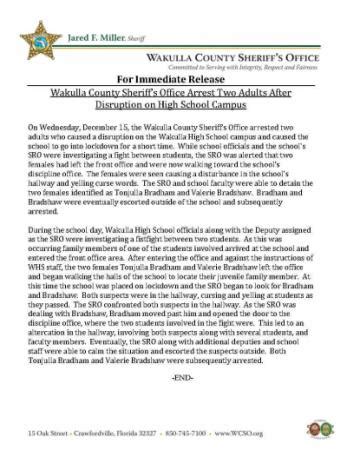 Wakulla county jail booking report. ICYMI: Wakulla County, FDLE make arrests. For Immediate Release. February 19, 2024. On February 16, 2024, the arrest phase of “Operation Thin Ice” was completed following the arrest of 10 Wakulla County-based registered Sexual Offenders/Predators for failure to report information required during their mandated sexual offender/predator ... 