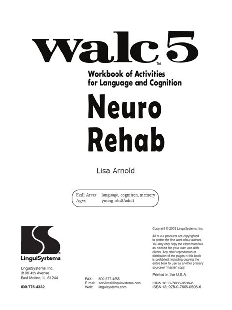 Walc 5 pdf. WALC 10 Memory begins with a series of activities to determine the client's dominant coding system (visual, auditory, and kinesthetic). Clients recognize memory strategies they already use and the value of learning new ones. The rest of the book focuses on learning and practicing memory strategies. The lessons are organized by these memory ... 