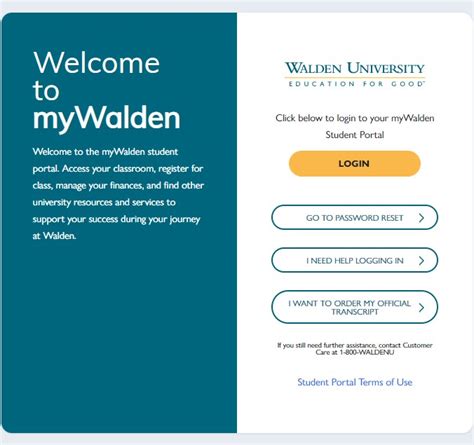 Walden my portal login. Welcome to the myWalden student portal. Access your classroom, register for class, manage your finances, and find other university resources and services to support your success during your journey at Walden. Click below to login to your myWalden Student Portal. Login. Go to password reset. 