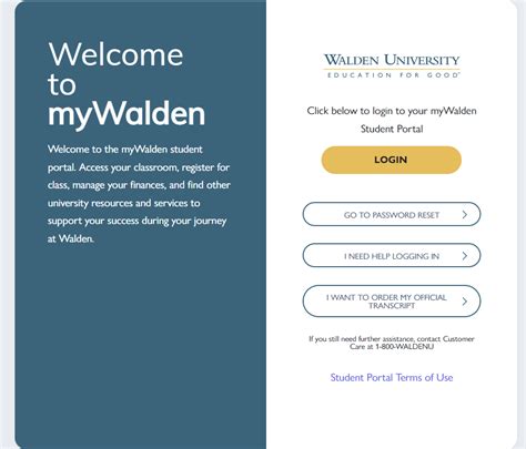 Welcome to the myWalden student portal. Access your class