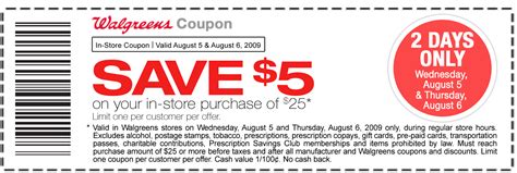 Walgreens $5 Off $20 Coupon Printable