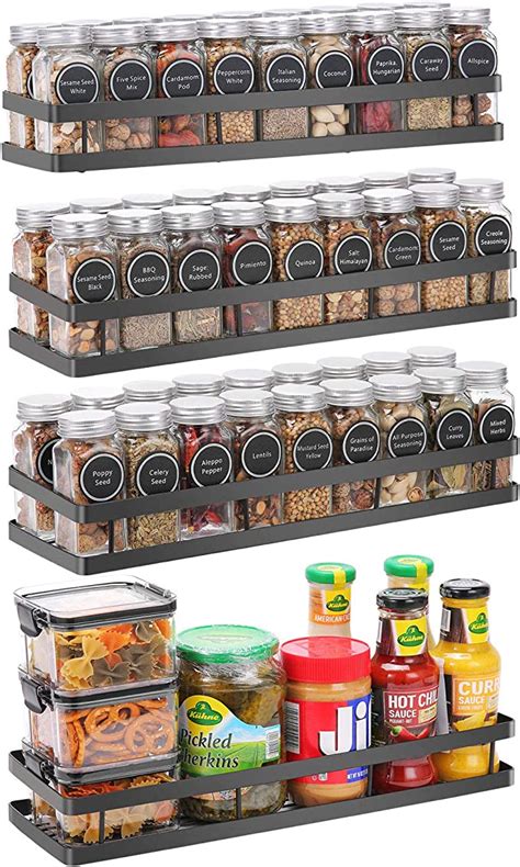 Wall Mounted Spice Rack Organizer 4 Pack, Floating Shelves Storage …