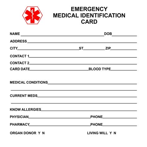 Wallet Free Printable Emergency Medical Card