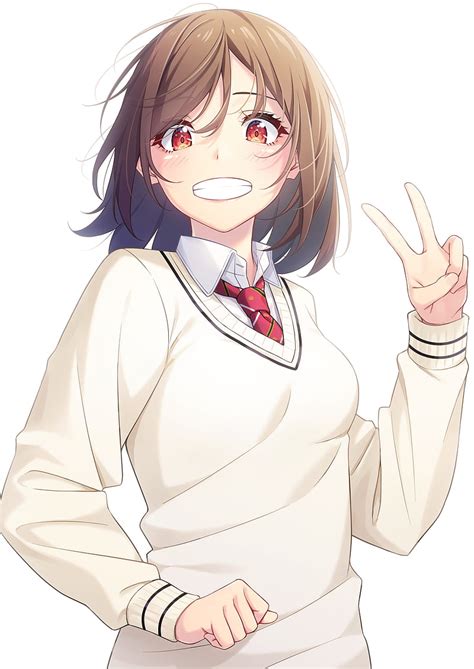 Wallpaper Pretty Anime Girl, Short Brown Hair, Sweater, School Uniform