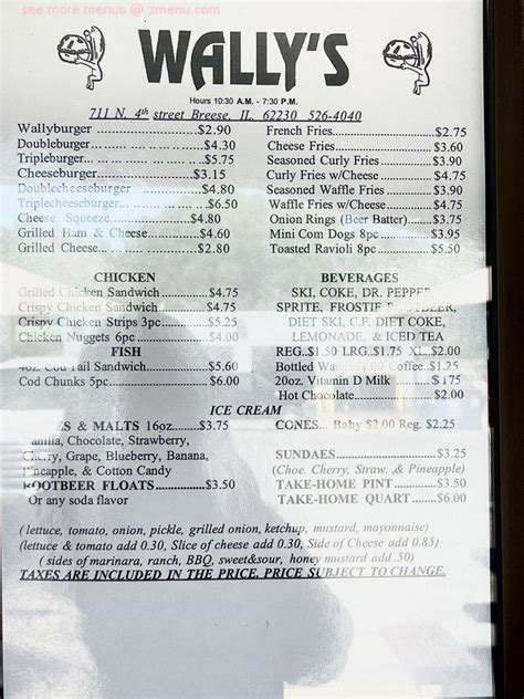 The actual menu of the Wally's Drive-In fast food. Prices and visitors' opinions on dishes. ... #3 of 12 fast food in Breese. Gridiron Grill menu #8 of 18 pubs & bars .... 