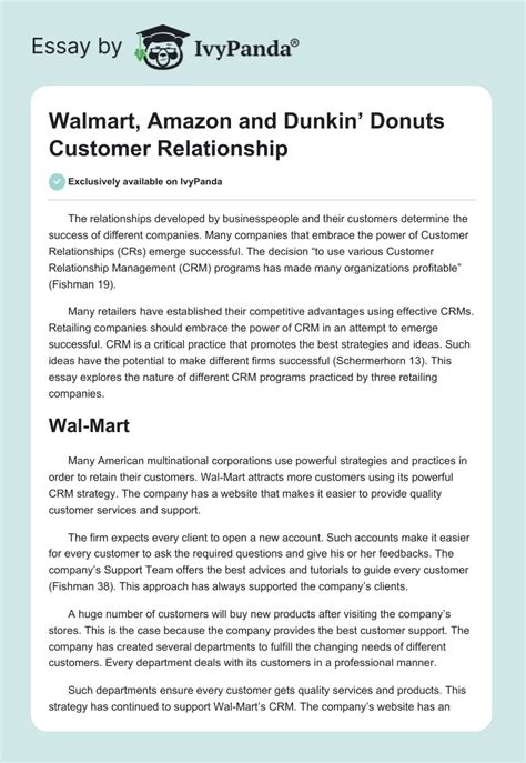 Walmart, Amazon and Dunkin’ Donuts Customer Relationship …