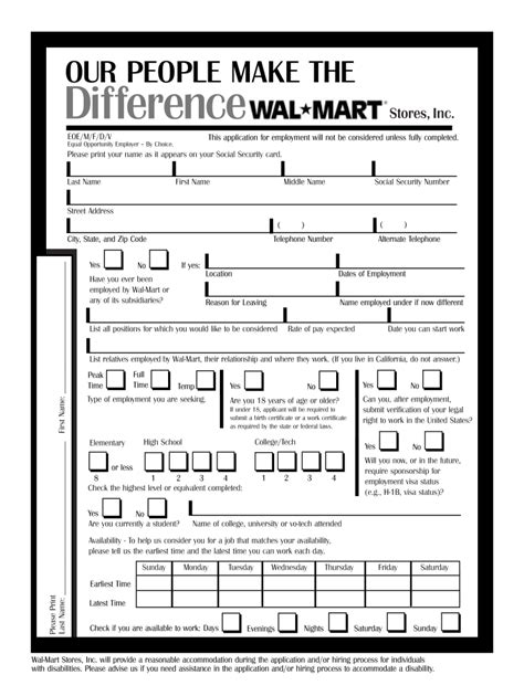 Walmart Application PDF Print Out