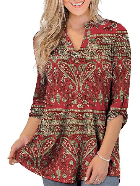  Women's 3/4 Sleeve T-Shrits Casual Cute Print Loose Trendy  Comfy Lightweight Blouse 2023 Fall Buttons Tops Cardigan : Sports & Outdoors