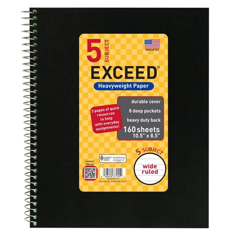 Walmart exceed. It is made with high quality heavyweight paper of 100 gem and black cover color. Each journal has 120 sheets (240 pages) of dotted numbered pages. Sheets size is 5.8" x 8.3"". This Exceed line journal is perfect for world travelers, students, and professionals out there who like to keep things super organized. 