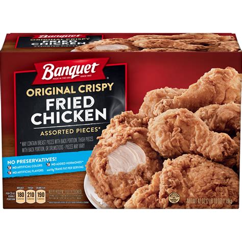 Walmart fried chicken. Make dinner easy tonight with a 24-ounce box of BANQUET Chicken Breast Patties Made With 100% Natural* White Meat Chicken. Great for making chicken sandwiches or serving with a side of green beans and fruit, these pre-cooked chicken breast patties are quick and easy to prepare in a conventional oven or microwave oven. 