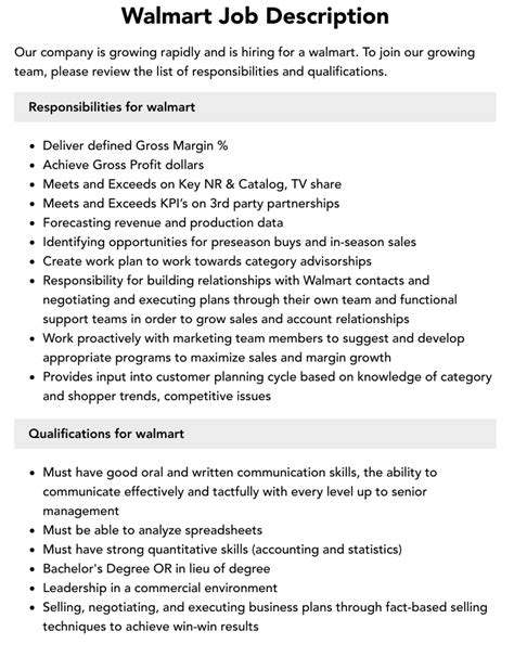 Walmart job description. Things To Know About Walmart job description. 