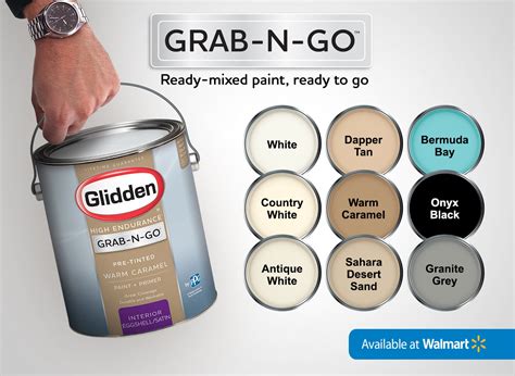 Beginning this month, Walmart customers at more than 3,800 stores in the U.S. can shop the new, expanded lineup of GLIDDEN GRAB-N-GO ® ready-to-use paint options available in 25 premixed, top-selling colors. For DIYers looking for customization, a curated palette featuring 132 of Glidden paint's in-demand colors can also be tinted. 