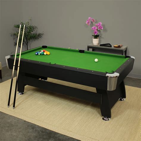 From $898.99. Hathaway Hustler 7-Foot Pool Table with Blue Felt, Internal Ball Return System, Easy Assembly, Pool Cues and Chalk. 12. $ 1,29991. Classic Sport Dayton 96" x 55" Pool Table, Tan, Set up in 10 Minutes. $ 5,67500. Playcraft Santorini 7 Outdoor Slate Pool Table with Dining Top Benches and Ping Pong. $ 12499.. 