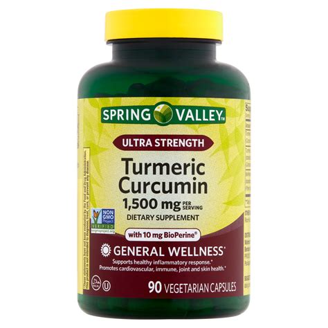 Walmart tumeric. Spring Valley Extra Strength Turmeric Curcumin Complex Softgels Dietary Supplement, 1,000 mg, 90 Ct. 187. 3+ day shipping. Best seller. $7.96. Spring Valley Cinnamon Plus Chromium Dietary Supplement Capsules, 500 mg, 180 Count. 198. Pickup 2-day shipping. 