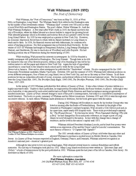 Walt whitman biography summary examples