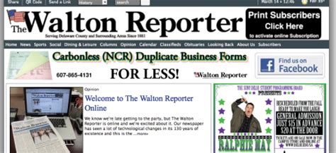 Walton reporter online. com 121 S.  Check the "Libraries That Have I...